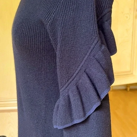 Tory Burch Ashley Navy Ruffled Sleeve Sweater Dress - Picture 11 of 16